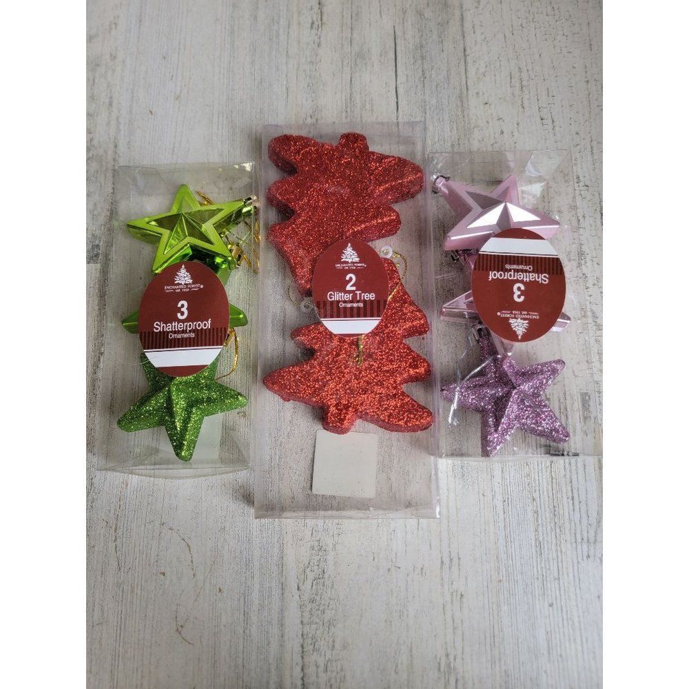 Enchanted Forest glitter tree star ornament set Xmas‎ shatterproof
